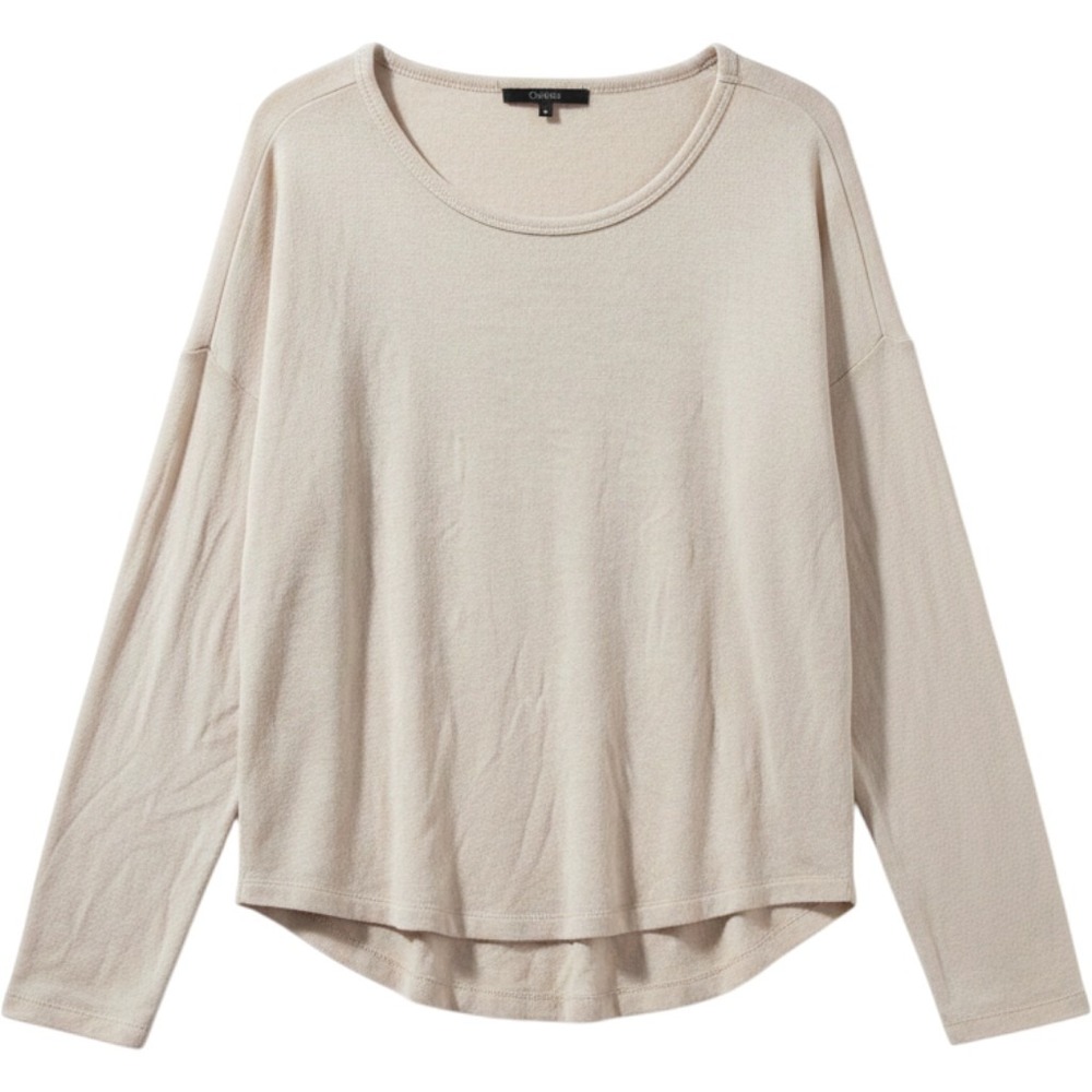 Quince Oatmeal Brushed Long Sleeve Lounge Tee Beige Drop Shoulder Knit Top L